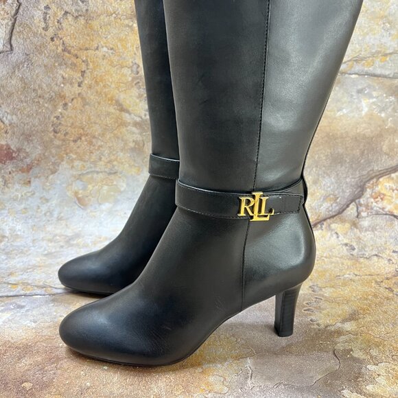 NWB Ralph Lauren Ardington Calfskin Leather Boots Size 6B Black - Picture 4 of 14